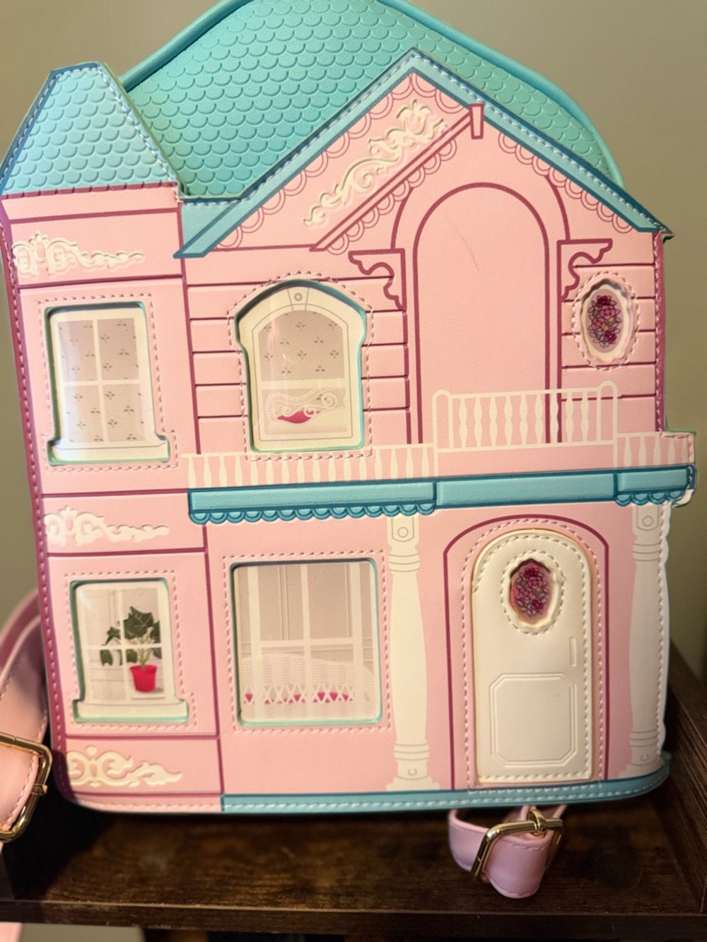 💖 Barbie x Her Universe Dreamhouse Mini Backpack Purse – Pink Blue Dollhouse Bag